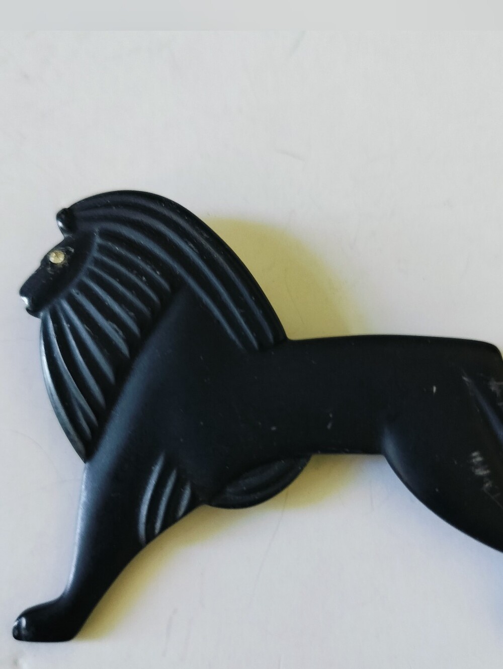 Rare Vintage Art Deco Black Egyptian Lion Brooch Pin - Stylized Silhouette